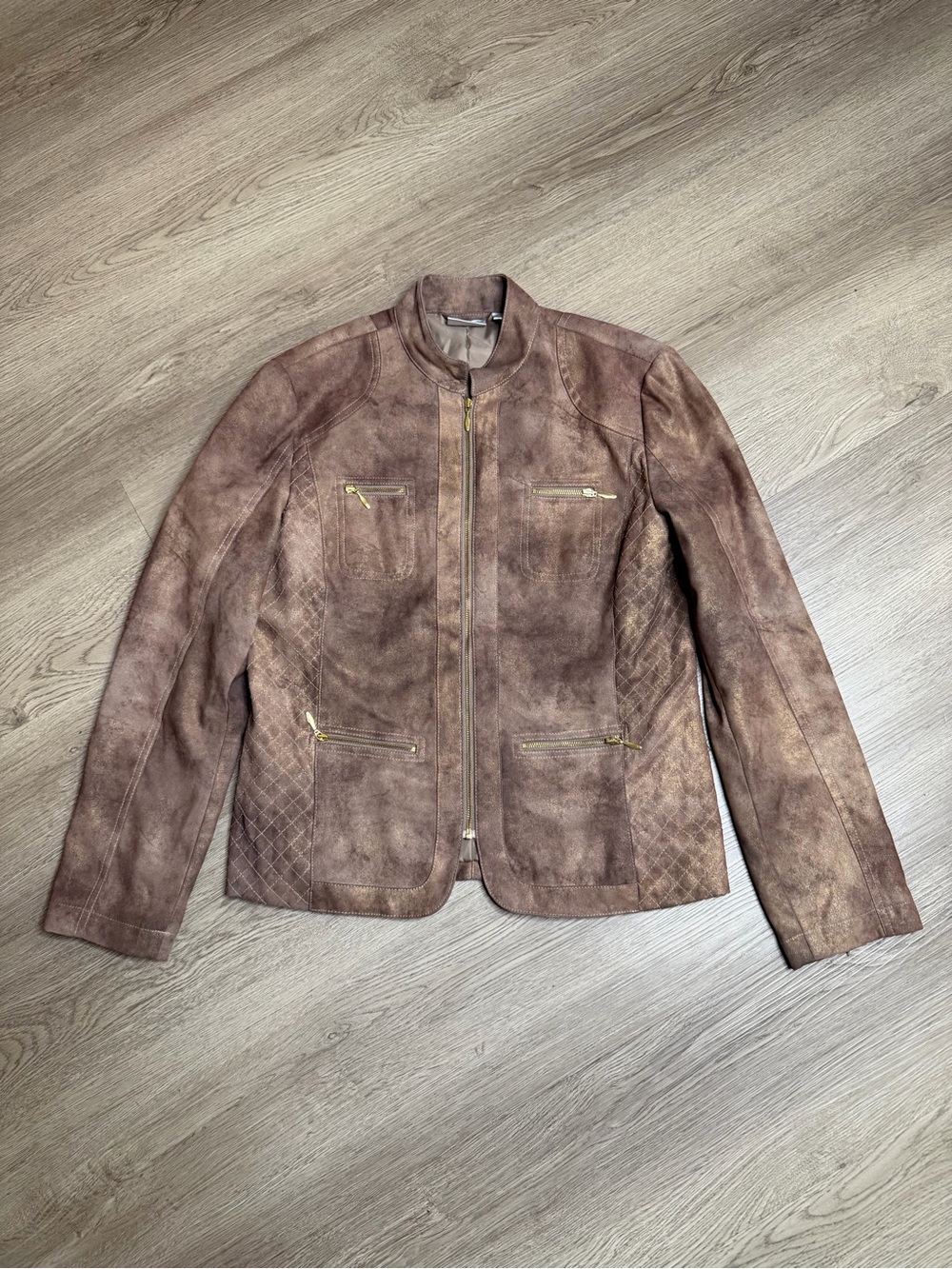 Chico’s Faux Leather Zip Up Jacket Brown / Taupe